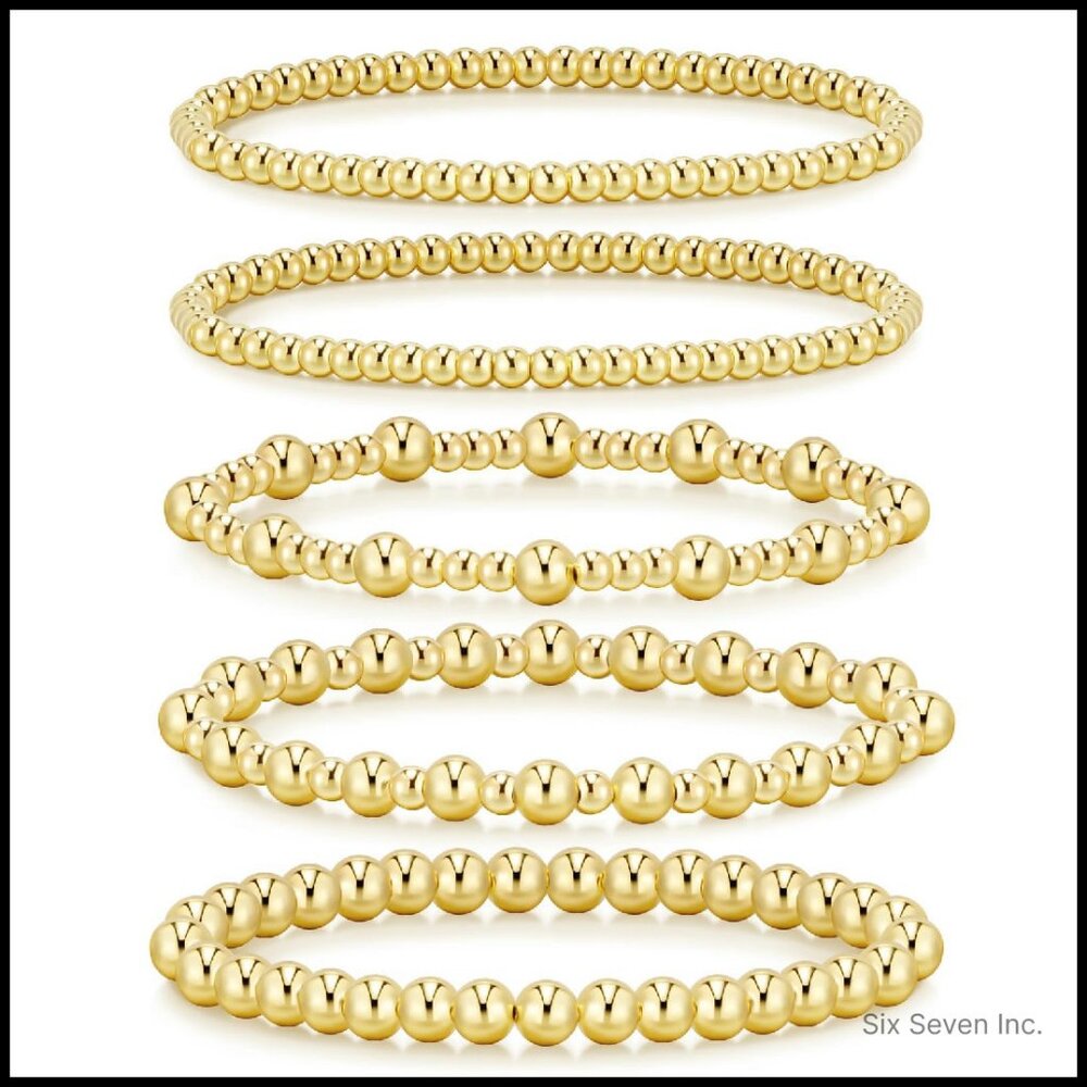 Gold Plated Beaded Bracelets Stack Adjustable Jew… - image 1
